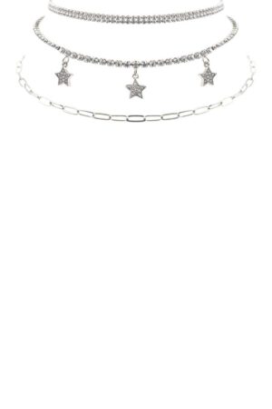 Rhinestone Star 3-Layer Necklace – Gold or Rhodium
