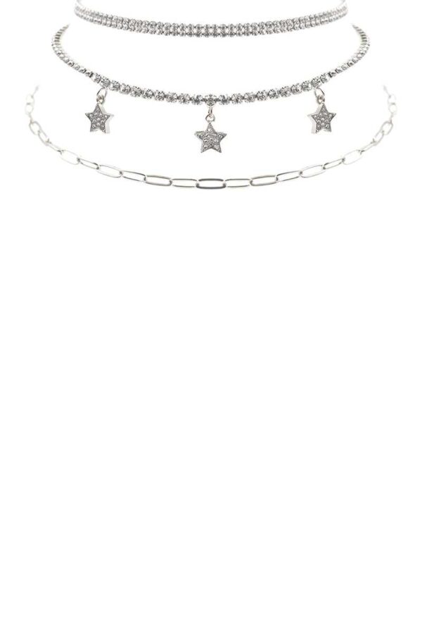 Rhinestone Star 3-Layer Necklace – Gold or Rhodium