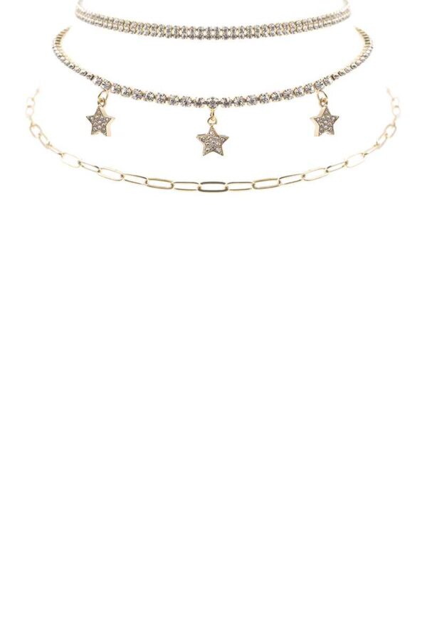 Rhinestone Star 3-Layer Necklace – Gold or Rhodium