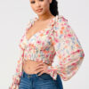 Floral Sweetheart Smocked Blouse – Cream Pink