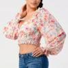 Floral Sweetheart Smocked Blouse – Cream Pink