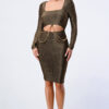 Square-Neck Bodycon Dress with Gold Chain Cut-Out – Brown