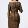 Square-Neck Bodycon Dress with Gold Chain Cut-Out – Brown