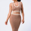 Gingham Rib Knit Top & Skirt Set – Taupe/Brown