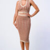 Gingham Rib Knit Top & Skirt Set – Taupe/Brown