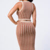 Gingham Rib Knit Top & Skirt Set – Taupe/Brown