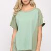 Ribbed & Solid Mixed Raw-Edge Top – Dusty Mint