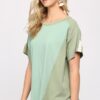 Ribbed & Solid Mixed Raw-Edge Top – Dusty Mint