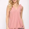 Sleeveless Surplice Top with Shoulder Tie – Rose
