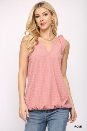 Sleeveless Surplice Top with Shoulder Tie – Rose