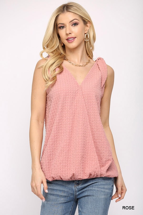 Sleeveless Surplice Top with Shoulder Tie – Rose