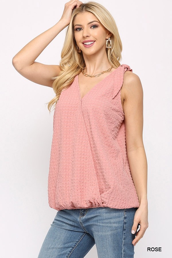 Sleeveless Surplice Top with Shoulder Tie – Rose