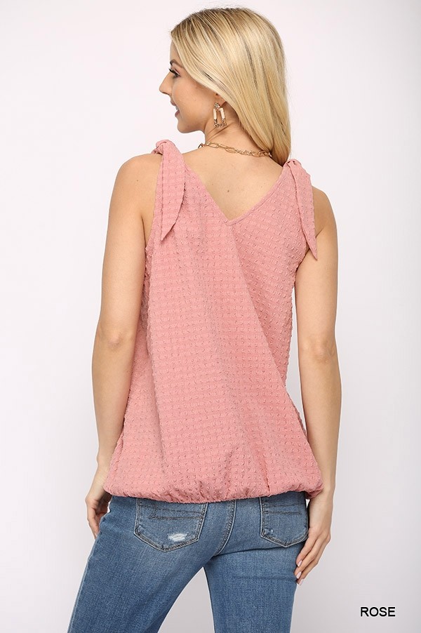 Sleeveless Surplice Top with Shoulder Tie – Rose