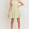 Dotted Swiss Sleeveless Dress with Pompom Layers – Sage