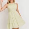 Dotted Swiss Sleeveless Dress with Pompom Layers – Sage