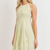 Dotted Swiss Sleeveless Dress with Pompom Layers – Sage