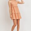 Tiered Textured Sleeveless Dress with Back Keyhole – Blush