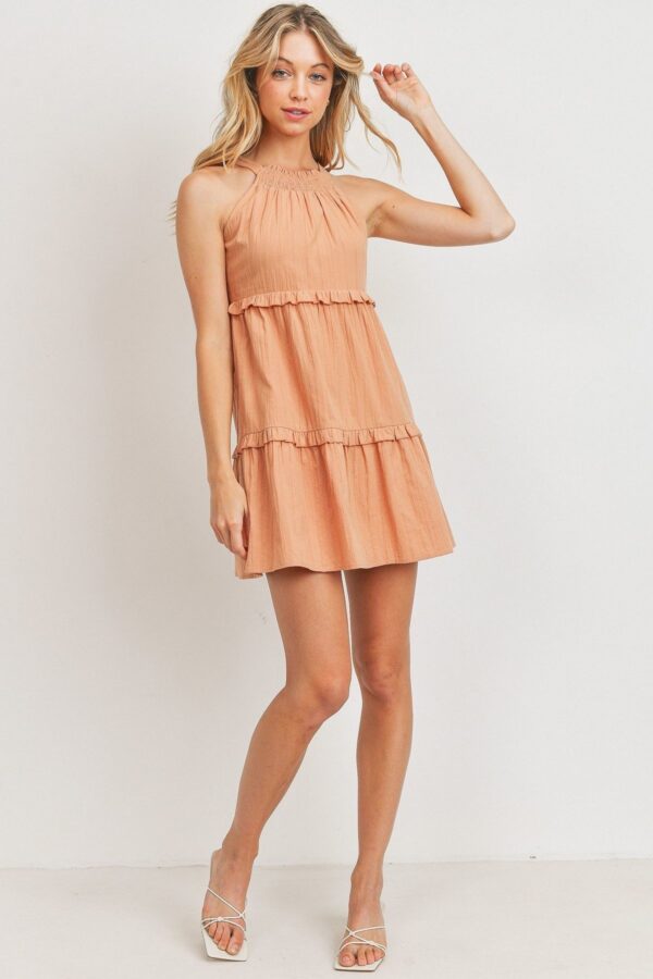 Tiered Textured Sleeveless Dress with Back Keyhole – Blush