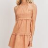 Tiered Textured Sleeveless Dress with Back Keyhole – Blush