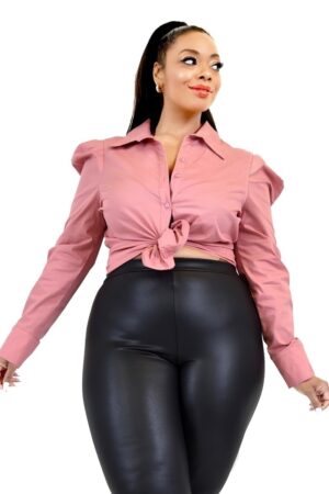 Plus Poplin Puff Sleeve Shirt – Mauve