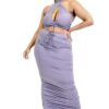 Plus Halter Tie-Front 2-Piece Set in Lavender