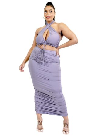 Plus Halter Tie-Front 2-Piece Set in Lavender