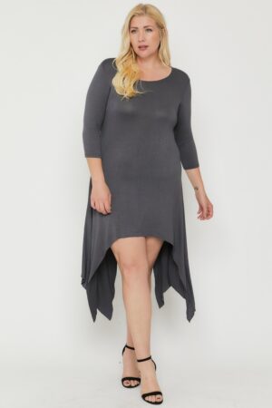 Asymmetrical Raw Edge Hem Dress – Charcoal Gray
