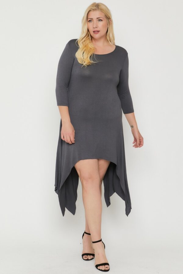 Asymmetrical Raw Edge Hem Dress – Charcoal Gray