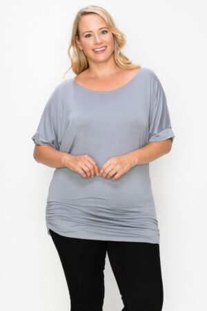 Plus-Size Ruched Short Sleeve Top – Grey