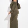 Olive Rayon-Spandex Midi Tank Dress Set with Slouchy Cape