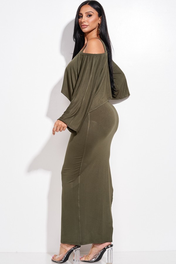 Olive Rayon-Spandex Midi Tank Dress Set with Slouchy Cape