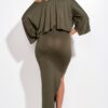 Olive Rayon-Spandex Midi Tank Dress Set with Slouchy Cape