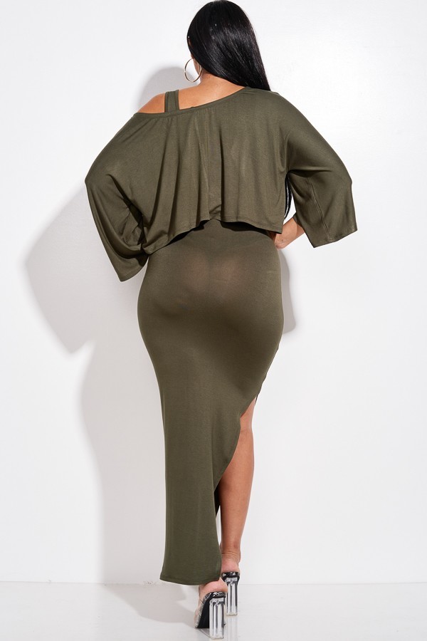 Olive Rayon-Spandex Midi Tank Dress Set with Slouchy Cape