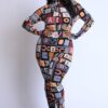 Plus Size Neon Alphabet Jumpsuit – Burgundy Multi