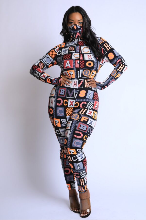 Plus Size Neon Alphabet Jumpsuit – Burgundy Multi
