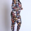 Plus Size Neon Alphabet Jumpsuit – Burgundy Multi