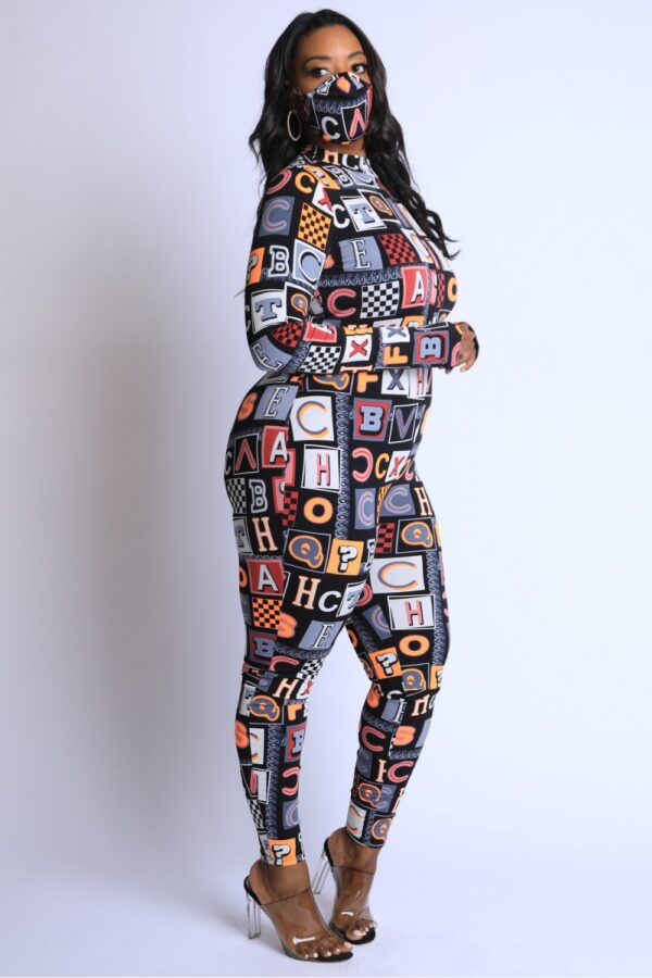 Plus Size Neon Alphabet Jumpsuit – Burgundy Multi