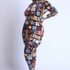 Plus Size Neon Alphabet Jumpsuit – Burgundy Multi