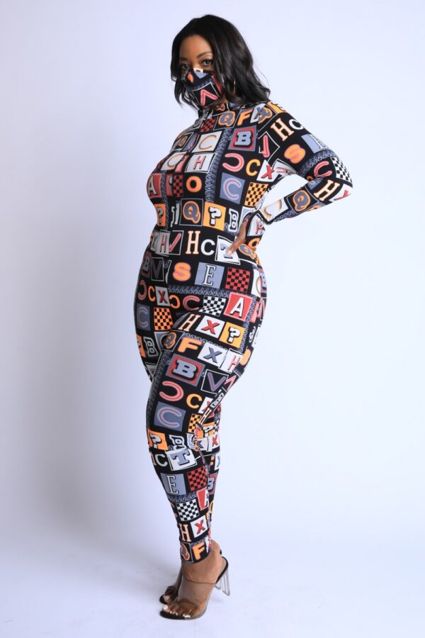 Plus Size Neon Alphabet Jumpsuit – Burgundy Multi