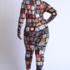 Plus Size Neon Alphabet Jumpsuit – Burgundy Multi