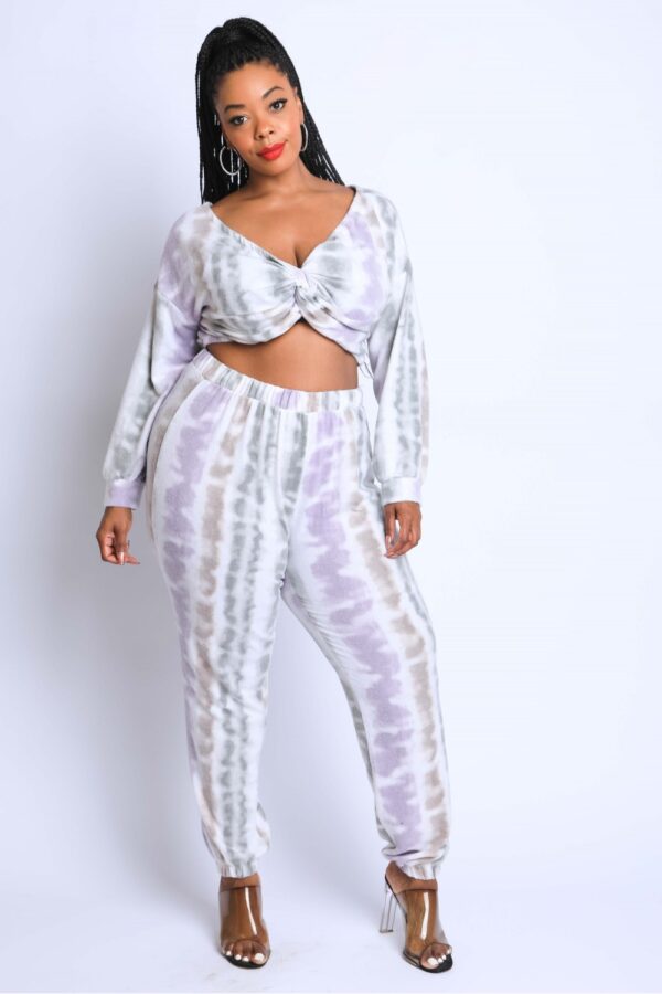 Tie Dye Off-Shoulder Jogger Set – Purple Multi