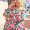 Sheer Floral Off-Shoulder Top with Metallic Threading – Plus Size