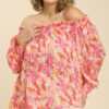Sheer Floral Off-Shoulder Top with Metallic Threading – Plus Size
