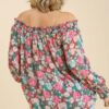Sheer Floral Off-Shoulder Top with Metallic Threading – Plus Size
