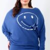 Plus Size Dolman Sleeve Flannel Top with Smile Print – Teal