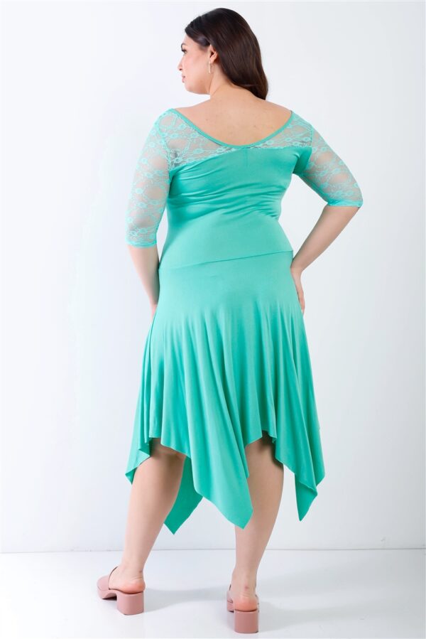 Plus-Size Mint Lace Handkerchief-Hem Midi Dress