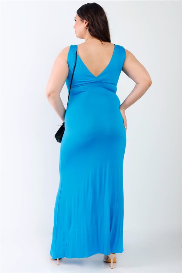 Plus V-Neck Sleeveless Maxi Dress – Blue