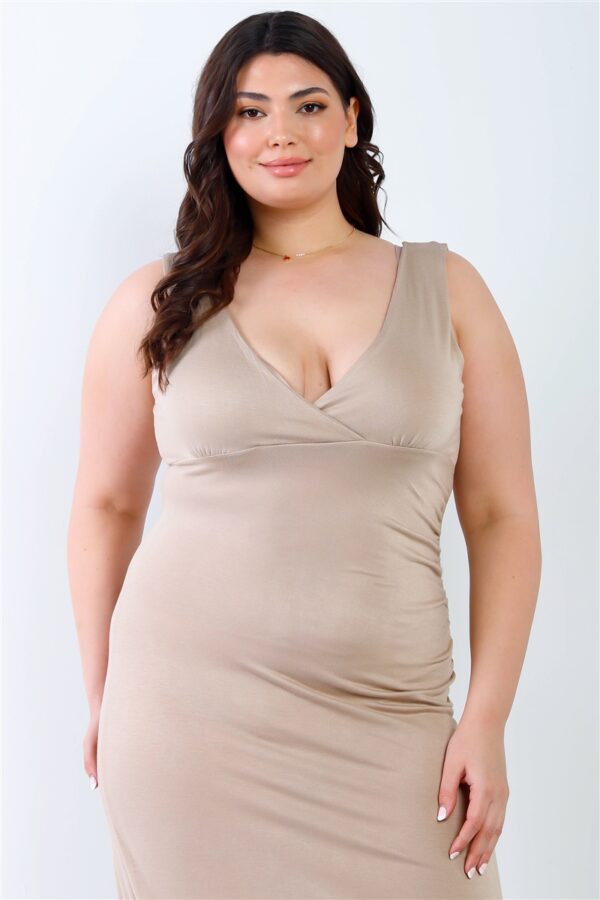 Plus V-Neck Sleeveless Maxi Dress – Beige