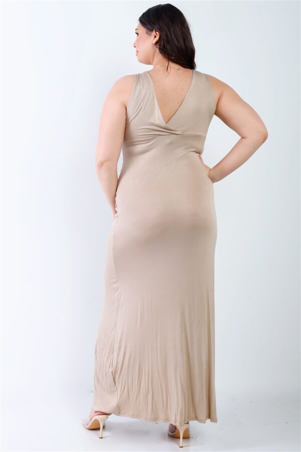 Plus V-Neck Sleeveless Maxi Dress – Beige