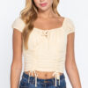 Front-Tie Ruched Short Sleeve Woven Top – Butter